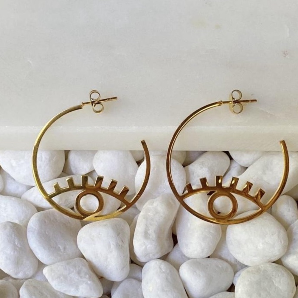 Evil eye gold hoop earrings